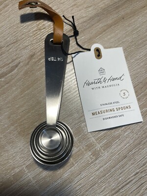New 5pc Measuring Spoon Set Silver Finish - Hearth & Hand  with Magnolia (F)
