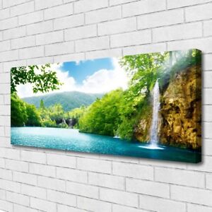Tulup Leinwand-Bilder Wandbild Canvas Kunstdruck 125x50 Wasserfall See Bäume Nat
