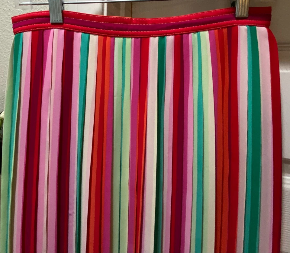 J CREW Women's Sunburst Pleated Midi Skirt in Watermelon Stripe Size 2 LOWSHIP - Image 4 of 4