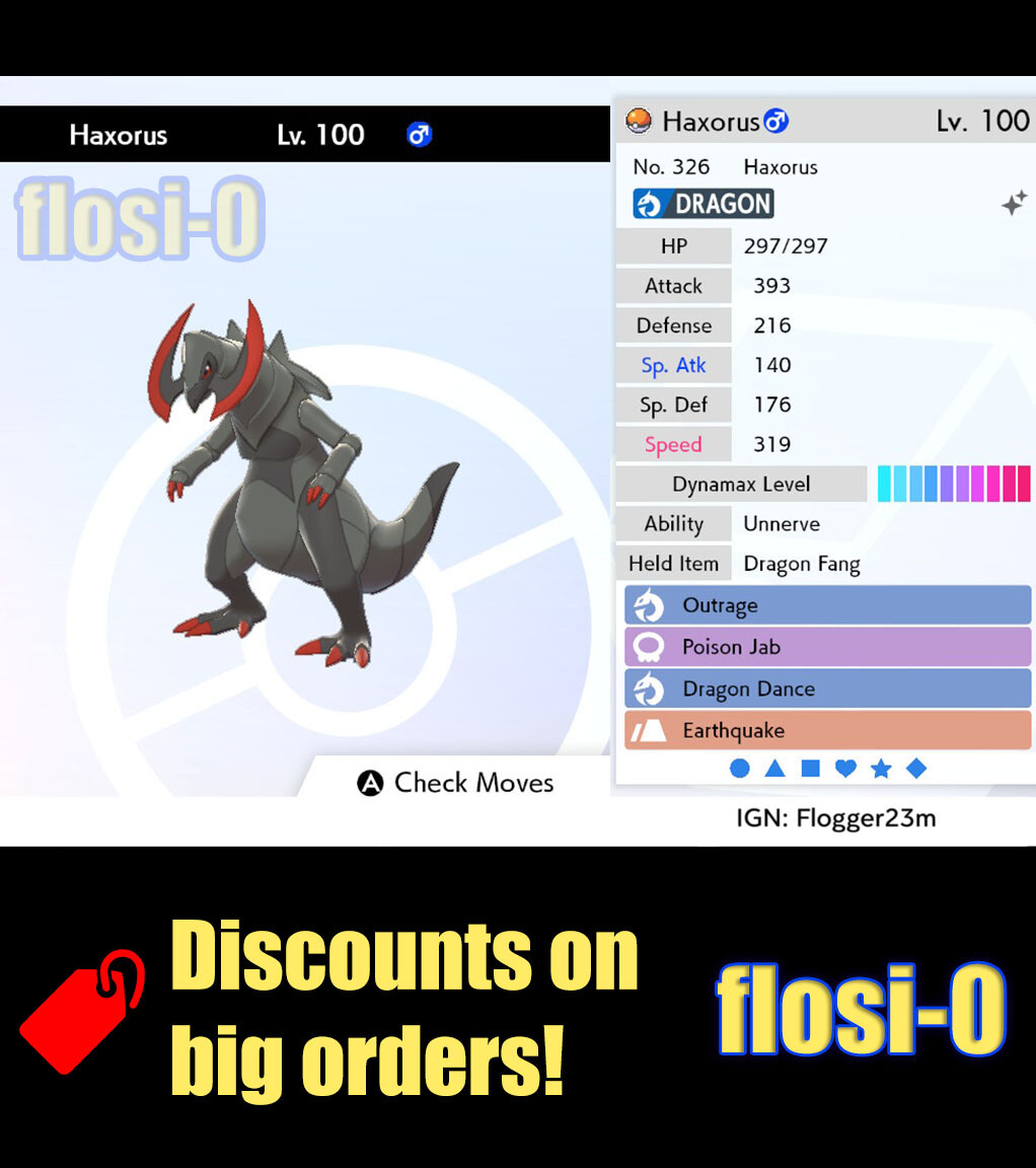 6IV Ultra Shiny Haxorus Pokemon Sword and Shield (Square Shiny) | eBay