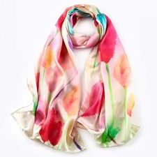 100 Silk Women 68x20" Satin Scarf Large Shawl long Wrap red MY1