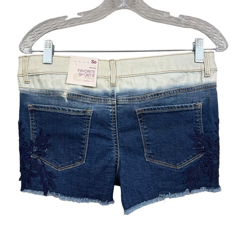 SO Girls Jean Shorts Shortie Dip Dye Floral Embroidered Raw Hem Mid Rise Sz 16 - Picture 5 of 6