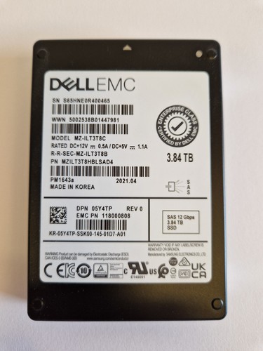 Dell EMC 3.84TB Server SAS SSD PM1643a Enterprise Dell 05Y4TP MZILT3T8HBLSAD4 - Afbeelding 2 van 3