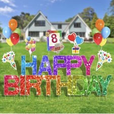 18Pcs Happy Birthday Yard Signs with Stakes, 16  Large Size Birthday Lawn Sig...