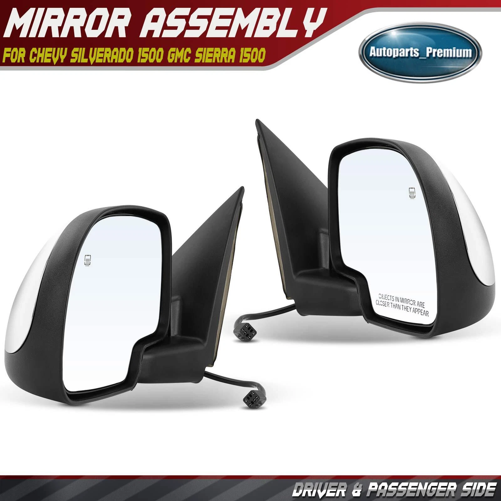 Pair Power Mirror w/ Manual Fold & Heated for Chevy Silverado 1500 1999-2002 GMC
