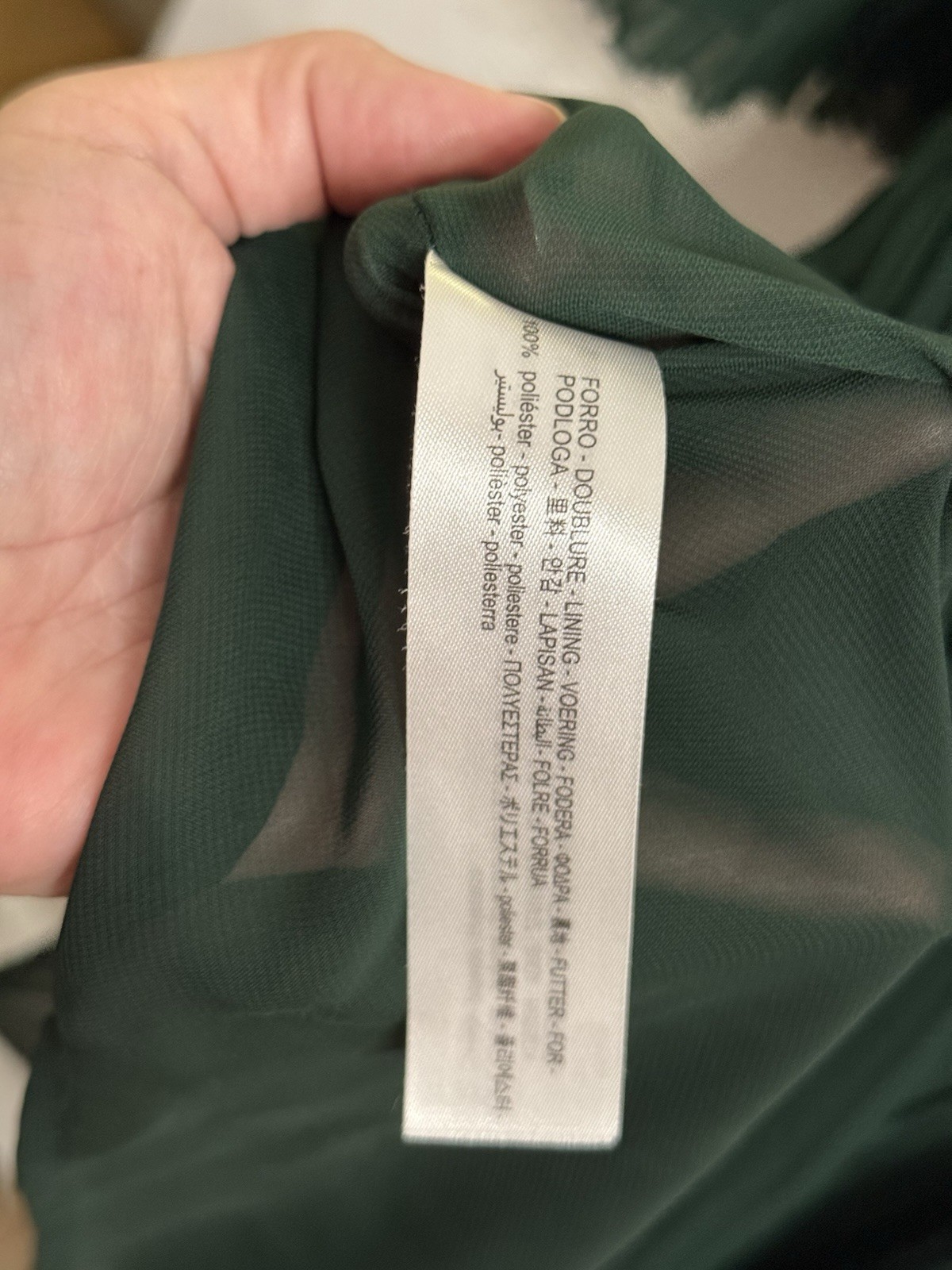 Zara Forest Green Pleated Midi Dress Smocked Waist Sheer Sleeves M thumbnail 7