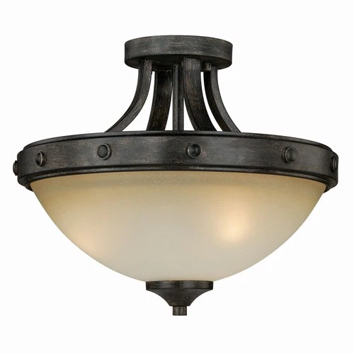 Halifax 2-Light Semi-Flush Mount in Rustic and Bowl Style 12 Inches Tall and - Picture 1 of 5