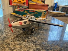 RARE VINTAGE MOMOYA SHOTEN TIN FRICTION PATROL PLANE A-1026-S IN ORIGINAL BOX