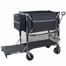 55"Heavy Duty Double-Layer Folding Cart w/ Brake,560LBS/650L Double Decker Wagon
