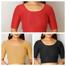 Saree Blouse for Women Stylish Cotton Lycra Stretchable Elbow Half Readymade