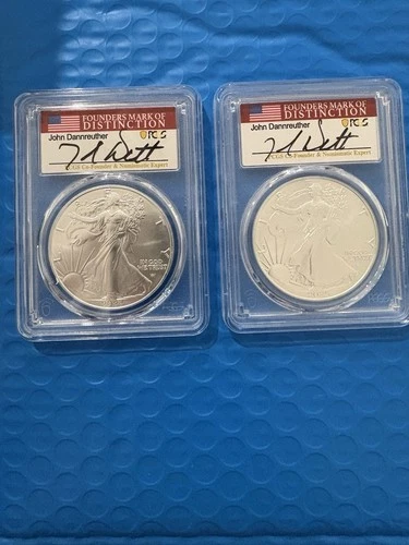 Lot of 2 - 2024 & 2025 American Eagles - PCGS MS70 First Strike - 1oz Silver X 2