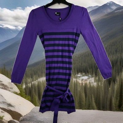 DC Shoes Midi Belted Sweater Dress Purple Blue Striped Womens Medium