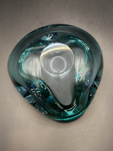VTG MCM Murano Aqua Blue Pinched Sommerso Hand Blown Unanium Bowl 1960's Glows!! - Picture 5 of 5