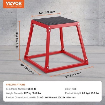 VEVOR 18'' Plyometric Jump Box Fitness Exercise Plyo Box Step Cross Antislip Red