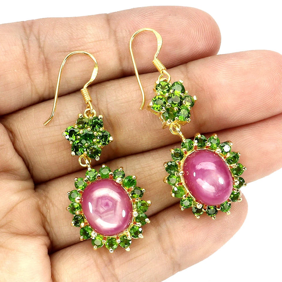 925 Sterling Silver Earrings Oval Ruby 11x9mm Chrome Diopside Gemstone - Image 2 of 4