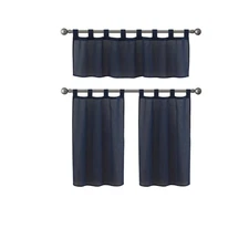 Mainstays Semi-Sheer Kitchen Tier Set, 3-Piece, Blue, 56" W x 36" L