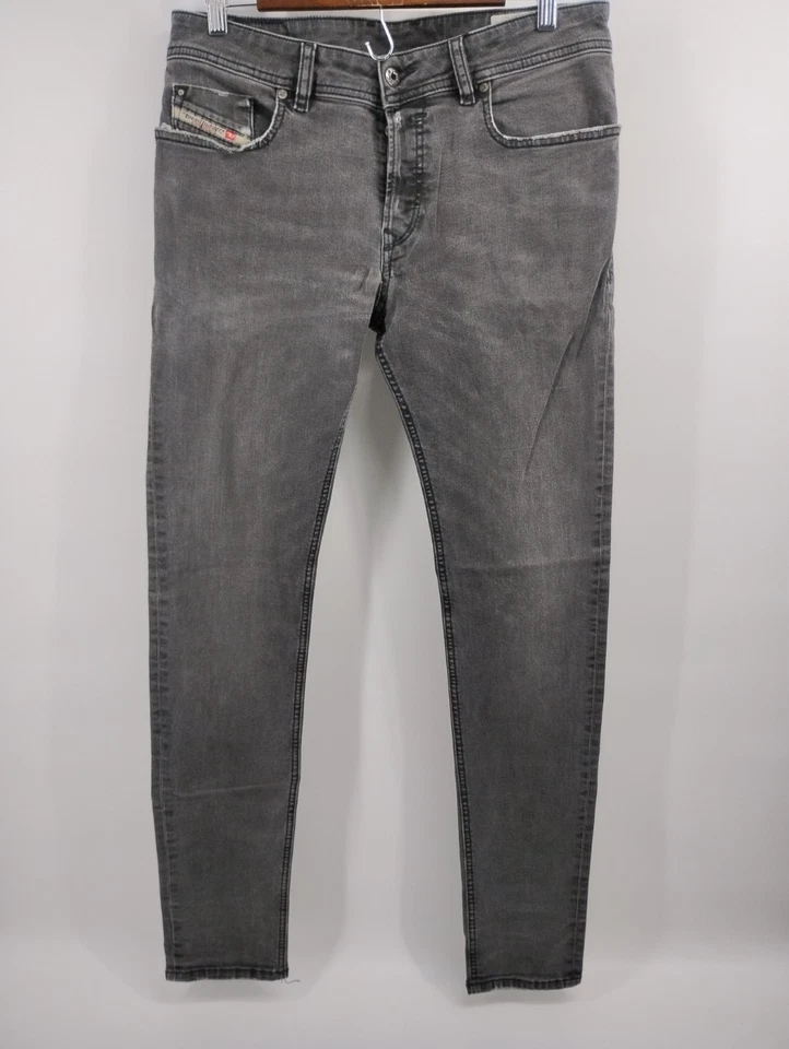 Jeans Diesel Hombres 31x32 Gris Elegante Ajustado Elastizado Grunge Desteñido Botón Mosca Foto 2 de 4
