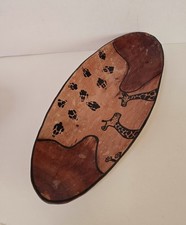 Large Oval African Hand Carved Painted Giraffes Bowl 14 Home Accent Decorate