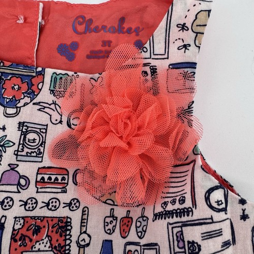 Cherokee Girls Size 3T All Over Design A-Line Dress w Pink Flower Sleeveless - Picture 5 of 10