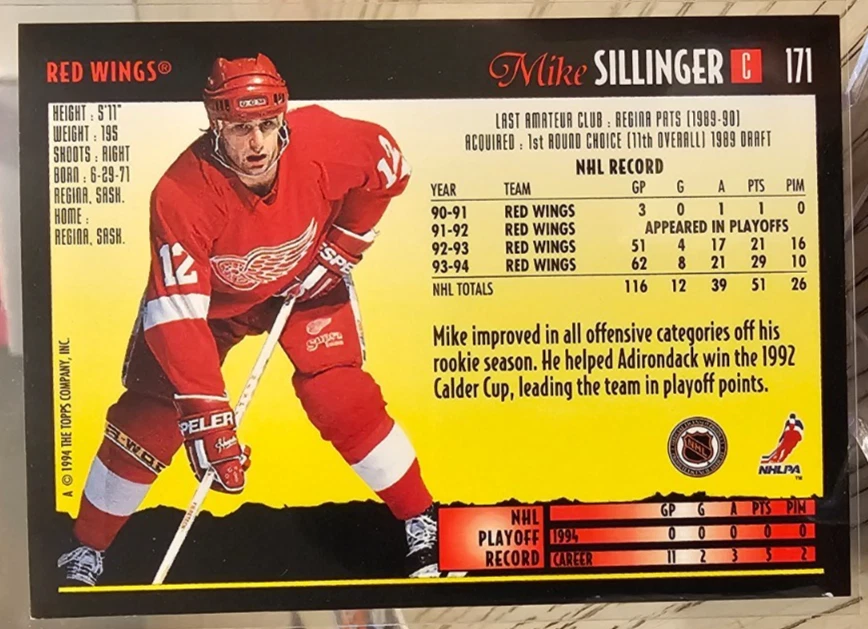 1994-95 Topps Premier Mike Sillinger #171 Detroit Red Wings - Image 2 of 2