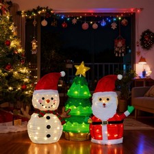 31in Christmas Santa, Snowman, Tree for Outdoor Yard Decorations with LED Lights