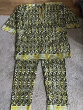 Men's XL Agbada Nigeria Yoruba Igbo Green Yellow Embroidered kaftan dashiki