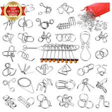 Metal Brain Teaser Puzzles Set of 36 with Pouch, Steel IQ Games Physics Mind Met