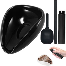 Coffee Bean Dosing Cup and Spoon with Ceramic Tray Kit for Espresso Barista Use