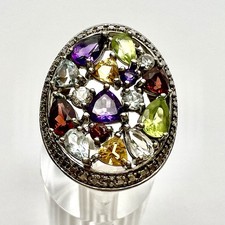 925 Sterling Silver Multi Gemstone Cocktail Ring Size 6.75