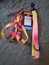 NWT, Top Paw Adjustable Dog Harness M Leash Set, Pink/Orange Ombre