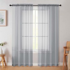 WelvetBLK Light Grey Sheer Curtain for 42"W x 78"L Pack of 2 ,