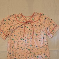 Amanda Stewart Vintage Fruit Print Nightgown Cottagecore Pearl Snaps Pink M