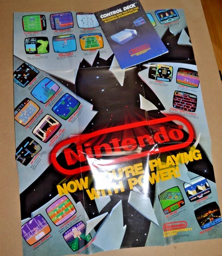 Vintage Nintendo Poster "Now You're Playing with Power" & Instruction Manual
