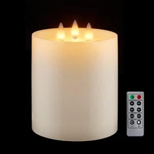 3 Wick Wax Flameless Candles Flickering with Remote Timer, 3D Moving Flame Le...