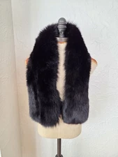 Black Fox Fur Collar Scarf Wrap Fluffy And Soft 40" X 5"