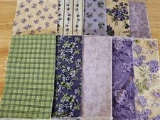100 Cotton Quilting Fabric - 10 Fat Quarters -Lavender, Purples, Greens, Floral