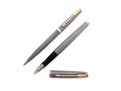 NEU VINTAGE 2 PARKER SONETT SCHERE 75 FEDER + KUGEL SILBER USA PEN 1238 