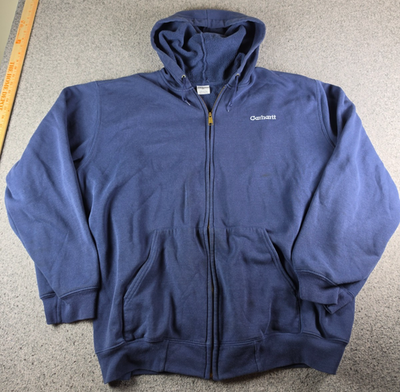 Vintage Carhartt K122 NVY Hoodie Full Zip Navy Blue Active