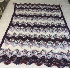Vintage Handmade Crochet Purple Chevron Ripple Afghan Throw Blanket