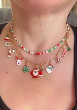 Festive Christmas Charm Necklace Set  2-Piece Holiday Necklace
