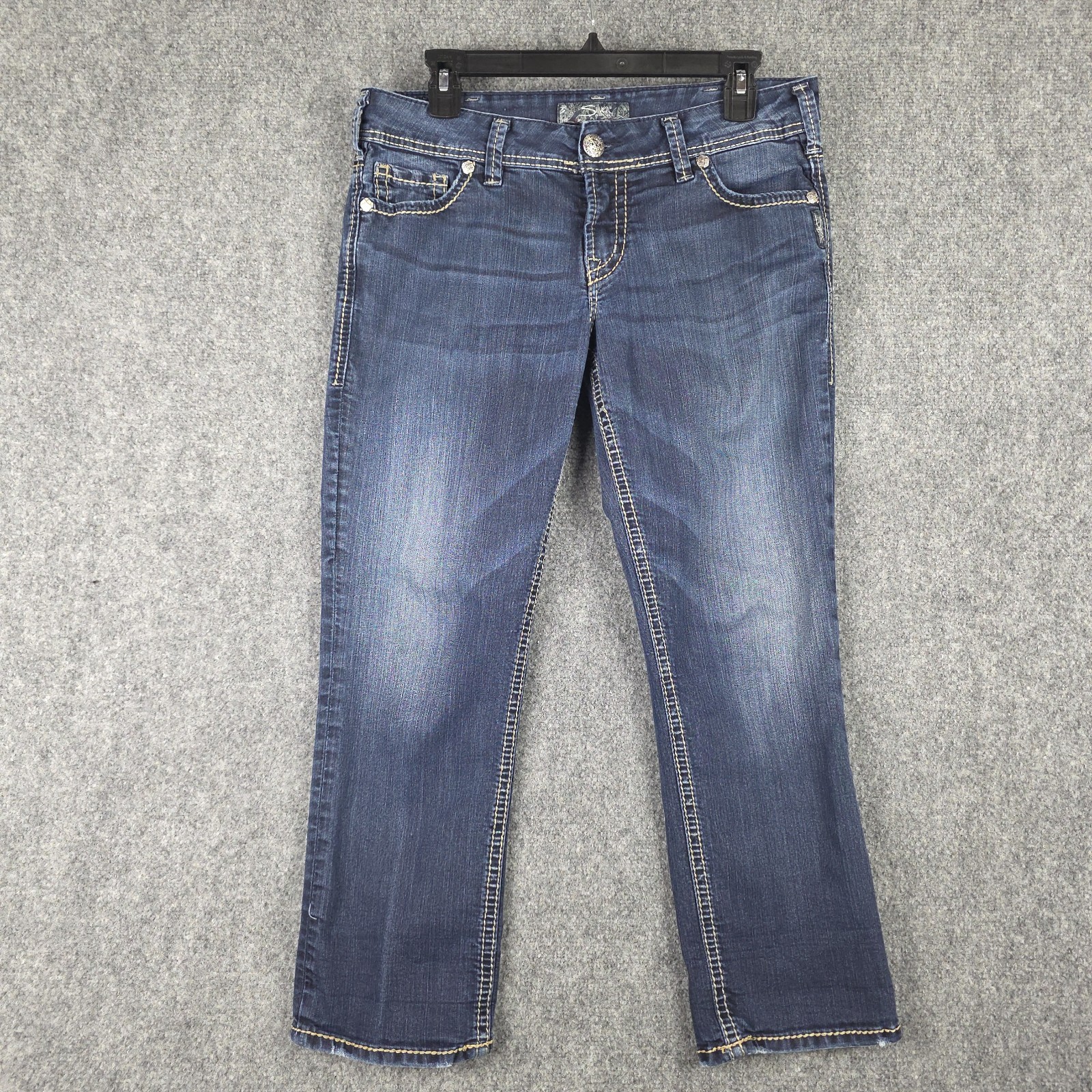 Silver Jeans Suki Capri 31 Curvy Mid Rise Dark Wash Stretch Denim Women