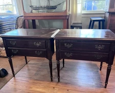 Pair Of 2 Ethan Allen Georgian Court Side Tables Cherry Two Drawer Night Stand