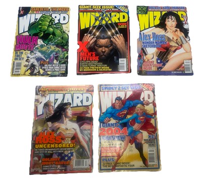 Lot of 5 Wizard Magazines 2001-2004 Vtg Superman, Hulk, Wolverine And More