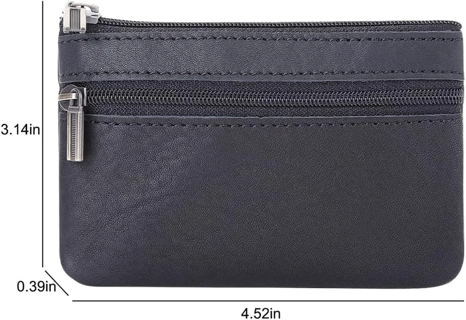 Portamonete in Vera Pelle Con Portachiavi E Cerniera - Piccolo Organizer per Mon - Immagine 2 di 4