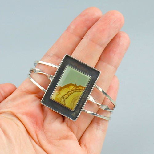 Vintage Southwest Picture Jasper Shadowbox Cuff Sterling Silver Navajo Bracelet - Picture 4 of 6