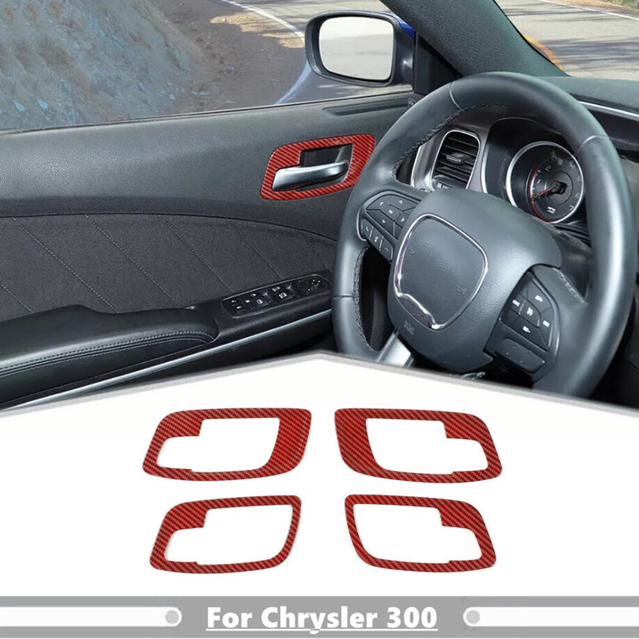 Red Carbon Inner Door Handle Bowl Trim Accessories For Chrysler 300/Charger 11+