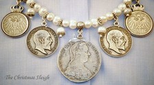 German Bavarian Austrian Women's Oktoberfest Jewelry - Faux Pearls Pewter Coins