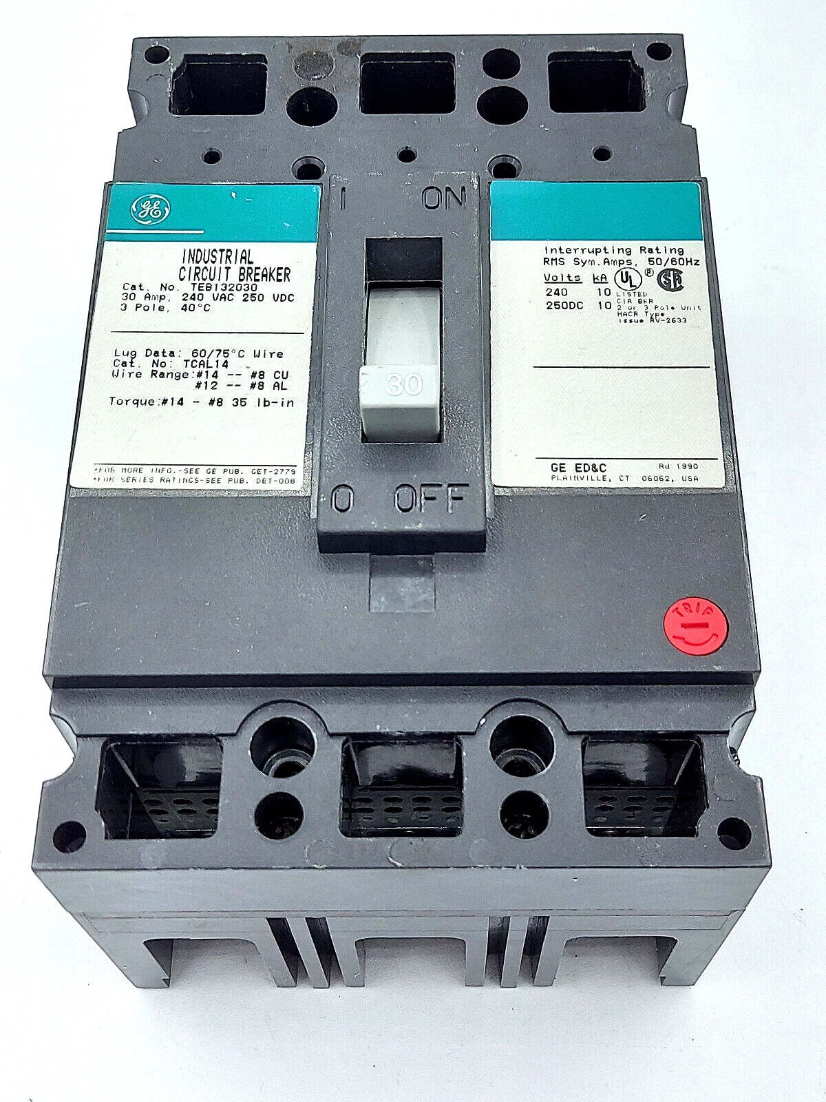 General Electric 30amp TEB132030 Circuit Breaker 3 Pole 240V GE *CLEAN*