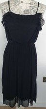Boohoo black sleeveless midi dress size 8 frill pleat detail BNWT 
