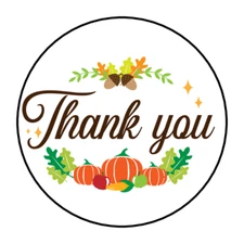 30 THANK YOU AUTUMN FALL STICKERS ENVELOPE SEALS LABELS 1.5" ROUND PUMPKINS